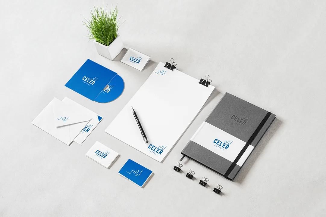 Complete corporate stationery brand system laid out together